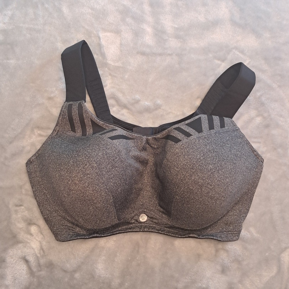 Lane Bryant Livi Max Support Underwire Black Gray Sports Bra 46 DDD High Impact